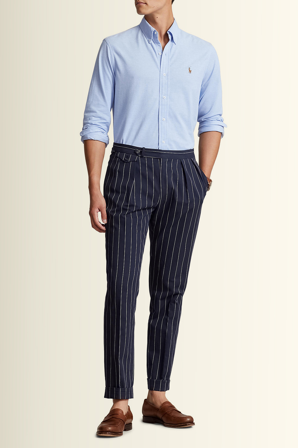 תמונת כל הלוק של חולצת כפתורים ניט אוקספורד